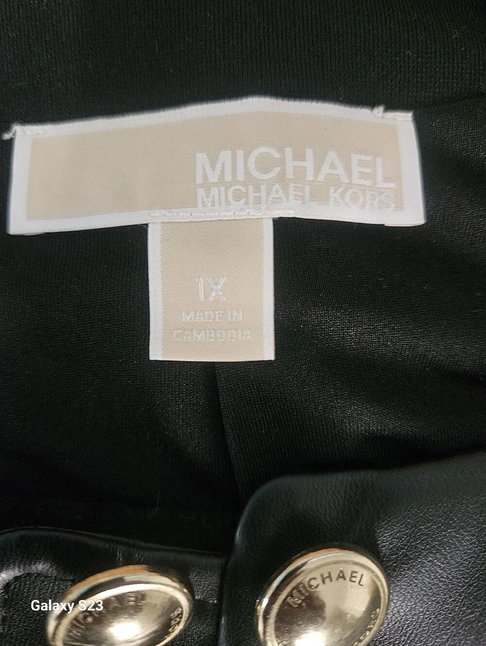 Michael Kors Black Faux Leather & Knit Sleeve Military-Style Jacket